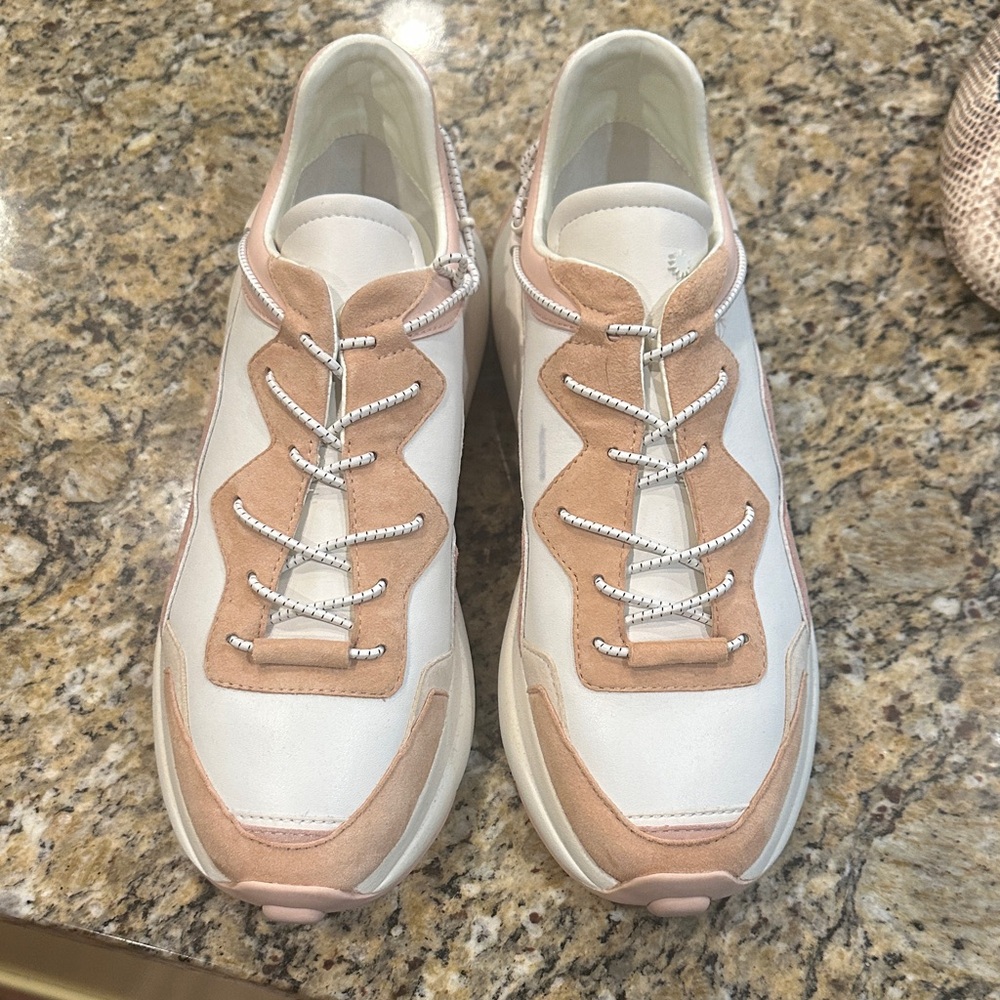 Stuart Weitzman White and Tan Sneakers